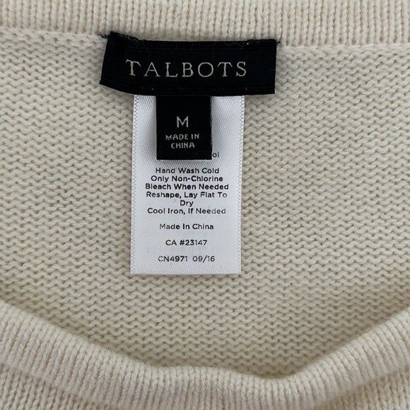 TALBOTS Ivory Knit Poncho Style Sweater Lambswool/Nylon 3/4 Sleeve Size M - Picture 9 of 13
